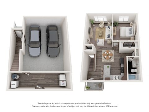 Floor plan for 1 bed, 1 bath, 774 sqft